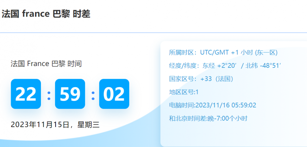 巴黎时间现在几点钟（巴黎时间和北京时间差几个小时）