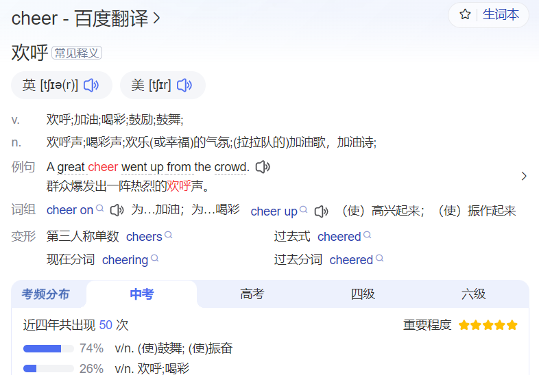 cheer怎么读是什么意思(英语单词发音及中文意思翻译)